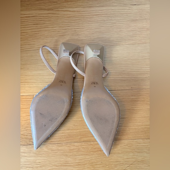 Zara Pearl-Beaded Nude Slingback Heels | Size 40 - Picture 3 of 3